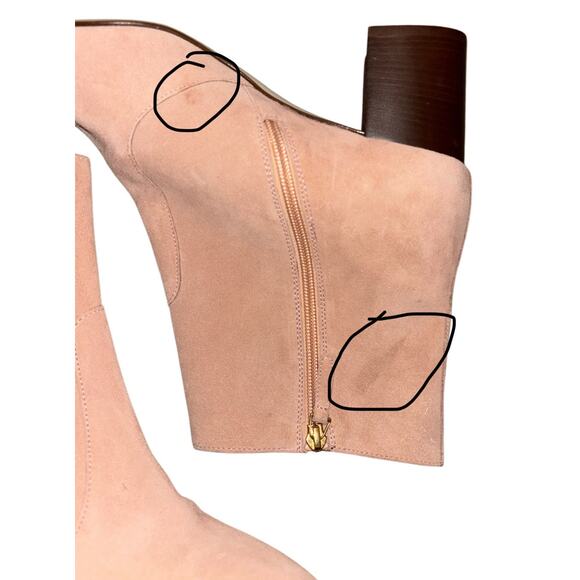 $275 J Crew Women 10.5 Ankle Stacked Heel Boots Suede Soft Blush Upper Leather - Picture 2 of 9